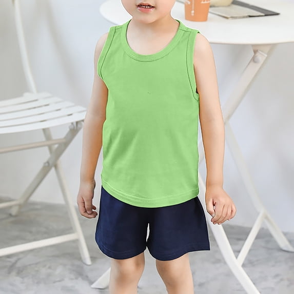 Toddler Kids Baby Boys Girls Solid Tank Tops T Shirts Undershirts Summer Sleeveless Vest Soft Shirts Tees Tops Girls Boys ,Light Green,12-18 Months
