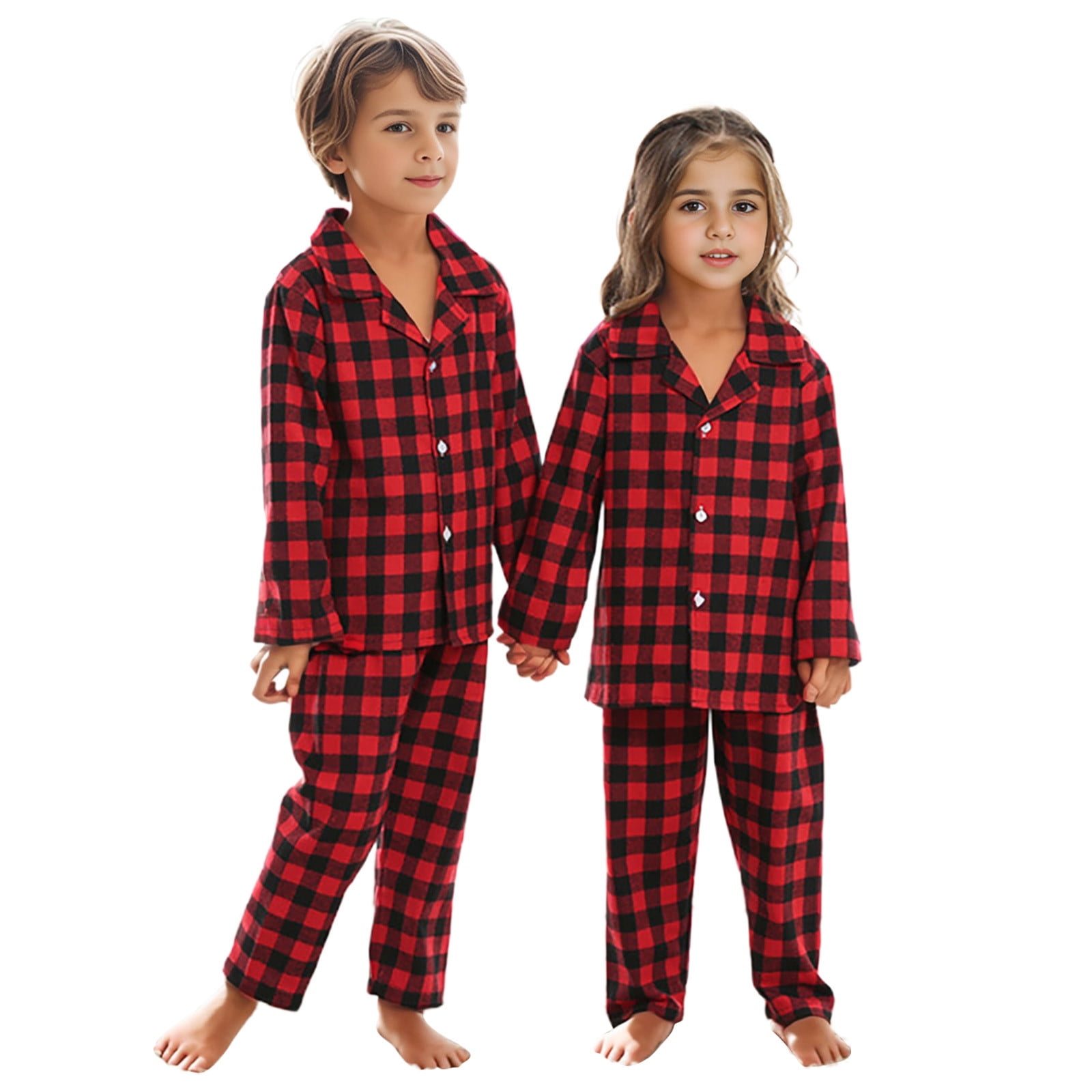 Toddler Kids Baby Boys Girls Two Piece Suit Plaids Print Pajamas Winter