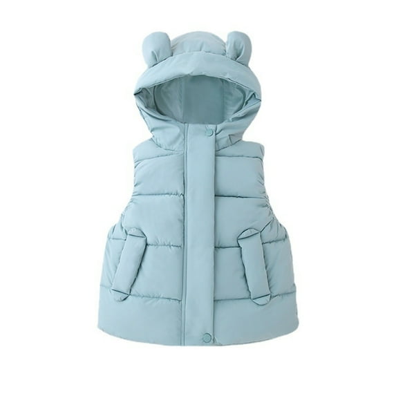 Toddler Kids Baby Boys Girls Winter Warm Lightweight Bear Ears Hooded Sleeveless Padded Vest Jacket Waist Coat