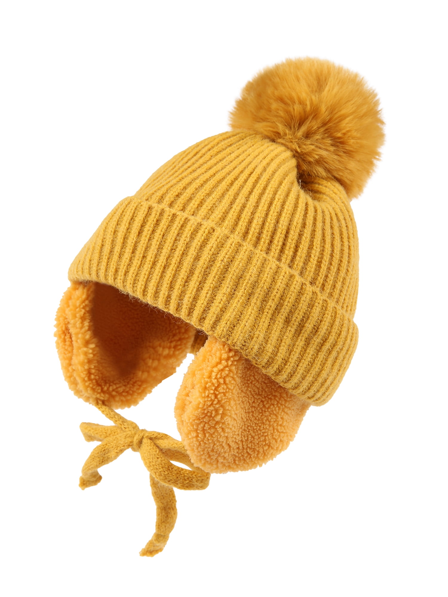 Toddler Kids Baby Boys Girls Woolen Knitted Beanie Earmuffs Cap Unisex Solid Color Warm Bomber