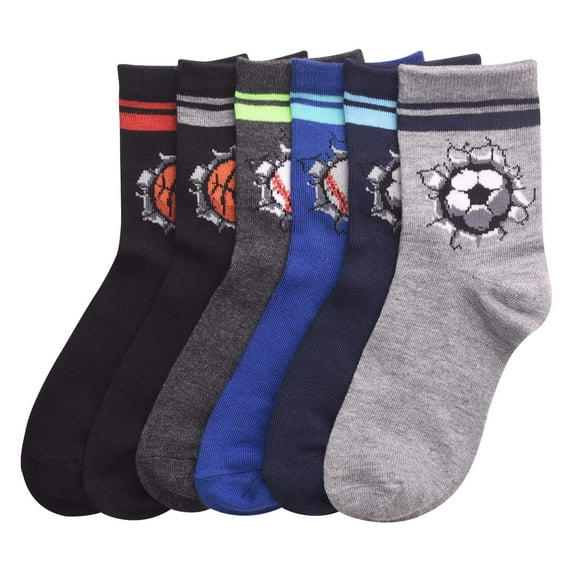 Toddler Kids Baby Boys Soft Computer Crew Socks, Ball, Sports, 02-3, 6 Pairs