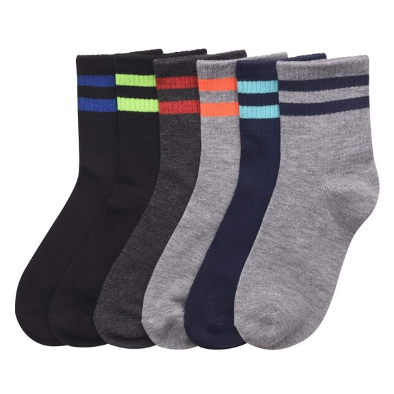 Toddler Kids Baby Boys Soft Computer Crew Socks, Mutli-Color 2-Striped, 04-6, 6 Pairs