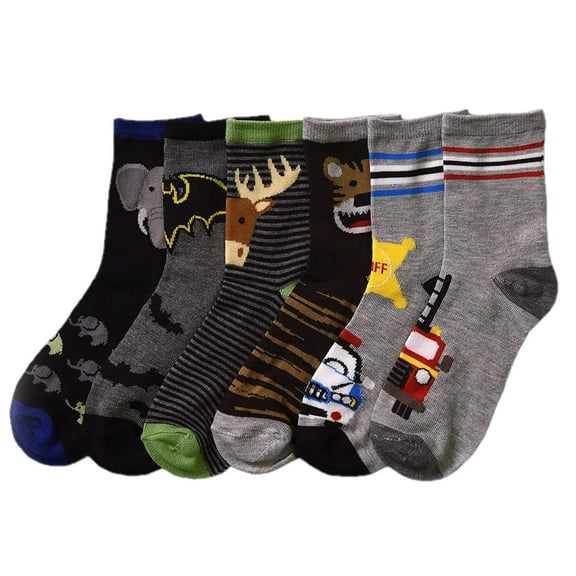 Toddler Kids Baby Boys Soft Computer Crew Socks, Mutli-Color Animal Cartoon Car, 06-8, 6 Pairs