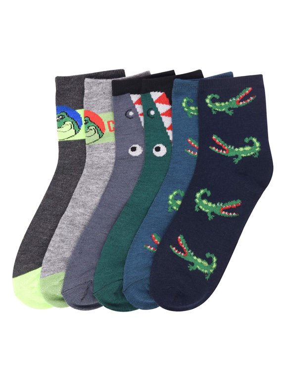 Toddler Kids Baby Boys Soft Computer Crew Socks, Mutli-Color Animal Cartoon Crocodile, 04-6, 6 Pairs