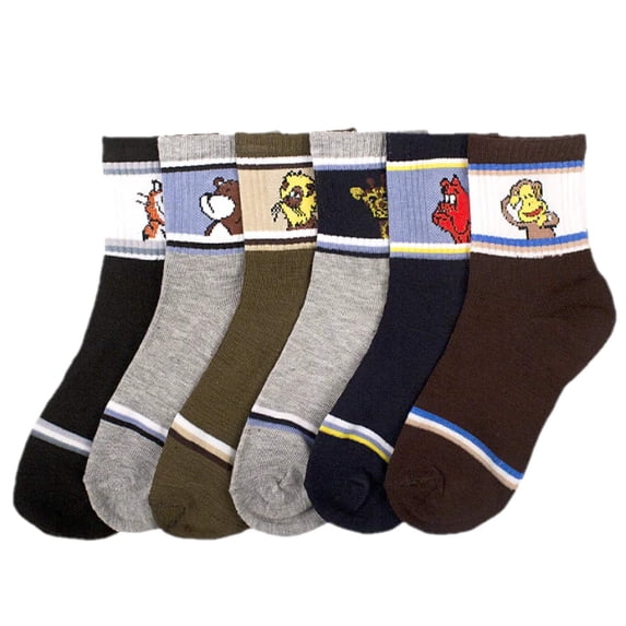 Toddler Kids Baby Boys Soft Computer Crew Socks, Mutli-Color Animal Cartoon Printed, 00-12, 6 Pairs