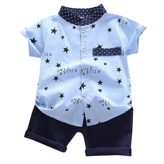 Toddler Kids Baby Boys Star Letter Gentleman Shirt Tops Shorts Outfits Set, Size S-XL
