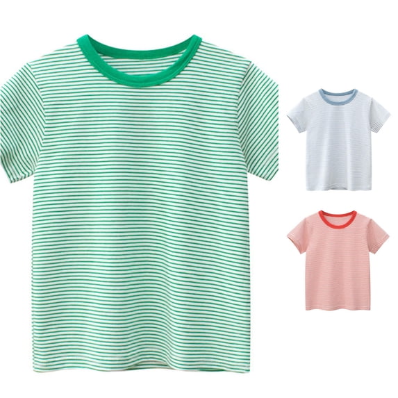Toddler Kids Baby Boys Girls Striped Short Sleeve Crewneck T Shirts Tops Tee Clothes For Children Classic Fit Tees for Boys