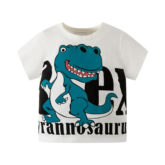 Toddler Kids Baby Boys Summer Cartoon Dinosaur Short Sleeve Crewneck T Shirts Tops Tee Two Color Optional