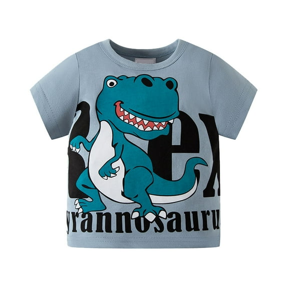 Toddler Kids Baby Boys Summer Cartoon Dinosaur Short Sleeve Crewneck T Shirts Tops Tee Two Color Optional