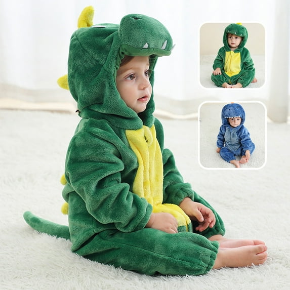 Toddler Kids Baby Cute Dinosaur Fleece Long Sleeve Jumpsuit One Piece Jumpsuits Rompers for Boys Girls, Children's Cosplay Costume Blue qILAKOG 12 Months