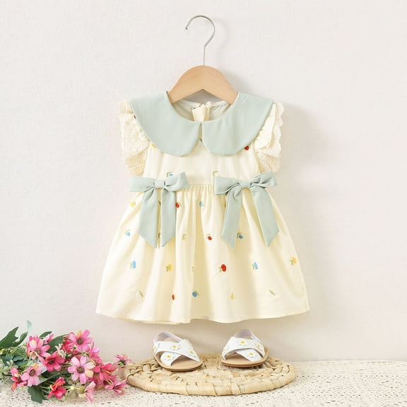 Toddler Kids Baby Fashion Cute Sleeveless Sweet Flower Print Ruffle Dress Vestidos azules para chicas
