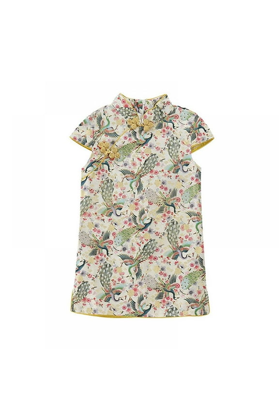 Toddler Kids Baby Floral Midi Dress Chinese Style Cheongsam Casual Princess Summer Dresses Clothes