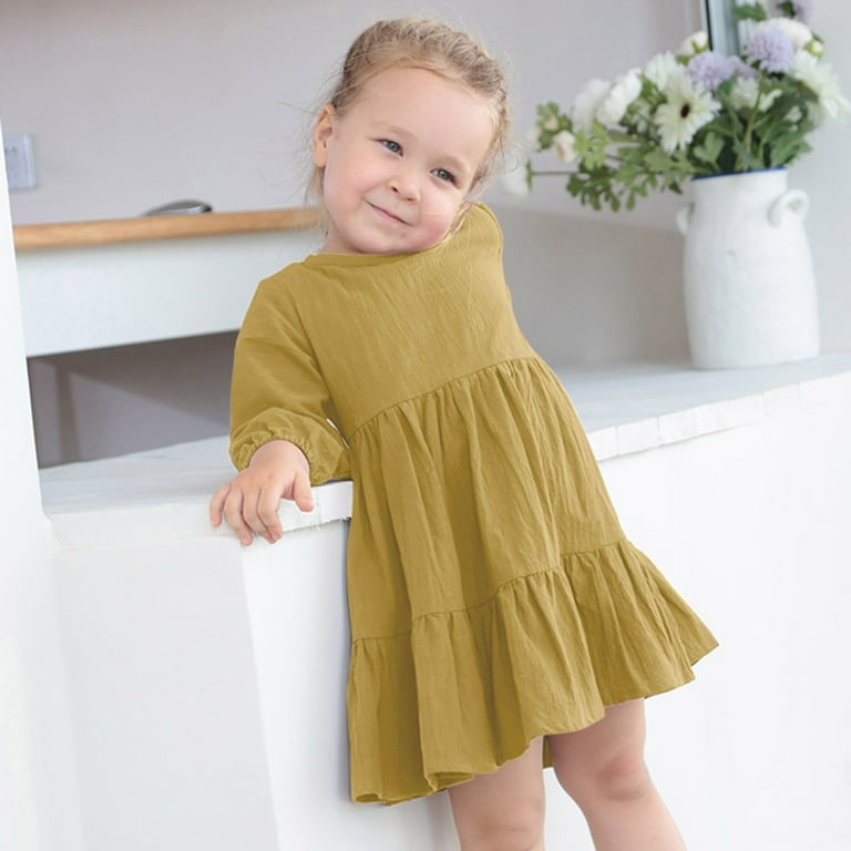 Girls long 2024 sleeve yellow dress