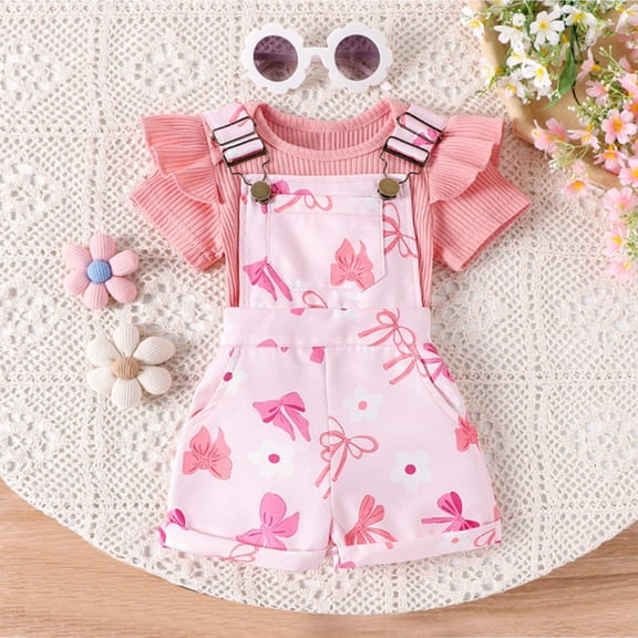 Toddler Kids Baby Girl Floral Overalls Shorts with Pocket Suspender Trousers Summer Clothing Outfits Pink 2-3 Years