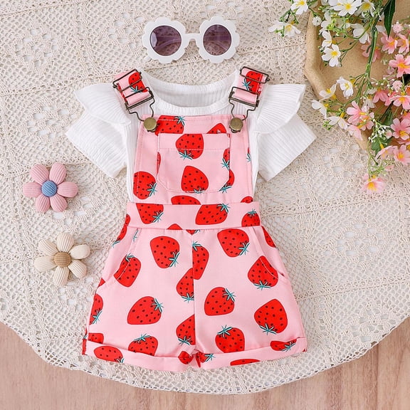 Toddler Kids Baby Girl Floral Overalls Shorts with Pocket Suspender Trousers Summer Clothing Outfits Pink C 18-24 Months