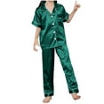 thumbnail image 1 of Toddler Kids Baby Girl Solid Pajama Sets Silk Satin Short Sleeve Button Down Shirt Top and Pants 2-Piece Pajamas Set Sleepwear for Boy Girl, 1 of 6