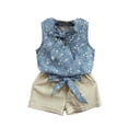 thumbnail image 1 of Toddler Kids Baby Girl Summer Outfits Sleeveless Floral T-Shirt Top+Casual Shorts Clothes Set with Bowknot 1-6 Years, 1 of 5