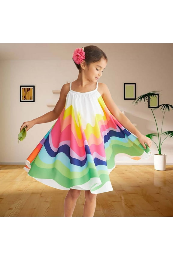 Toddler Kids Baby Girl Summer Sleeveless Suspender Print Princess Dress Girls Overall Dress Cute Summer Dresses