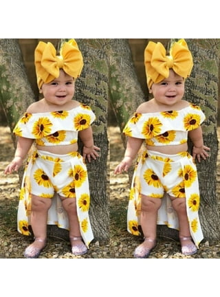 Buy Kids Toddler Baby Girls Summer Dress Outfits Ruffle Strap Sunflower  Print Tutu Skirt Sunsuit Beachwear Clothes Set (White Sunflower, 18-24  Months) at