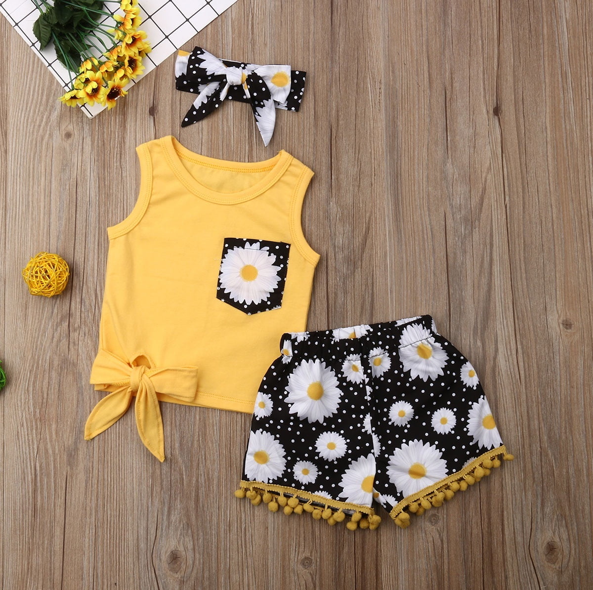 Toddler Kids Baby Girl Vest Tops T Shirt Sunflower Shorts Pants