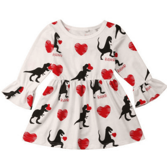 Toddler Kids Baby Girls 1-6Y Long Sleeve Dinosaur Party Princess Dresses Clothes