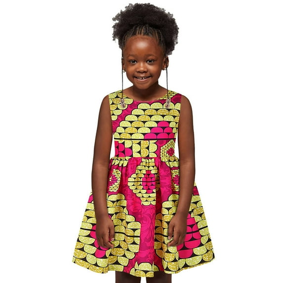 Toddler Kids Baby Girls African Dashiki Traditional Style Sleeveless Round Neck Dress Ankara Princess Dresses Outfits Baby Outwear