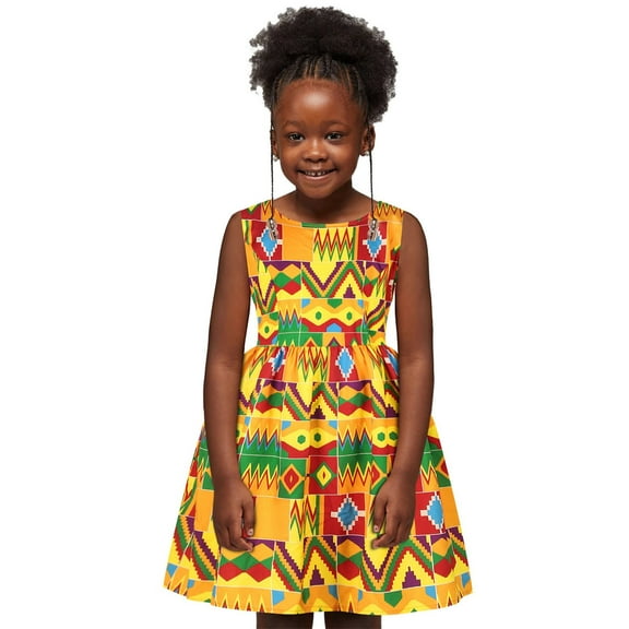 Toddler Kids Baby Girls African Dashiki Traditional Style Sleeveless Round Neck Dress Ankara Princess Dresses Outfits