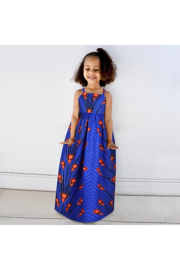 Toddler Kids Baby Girls African Dashiki Traditional Style Sleeveless Strap Dress Ankara Princess Backless Dresses Outfits 1-6Y