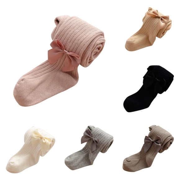 Toddler Kids Baby Girls Bow Leggings Knitted Pantihose Stretchy Basic Full Length Pants Pantyhose for Spring Autumn Stocking Clothes 6-8 Years