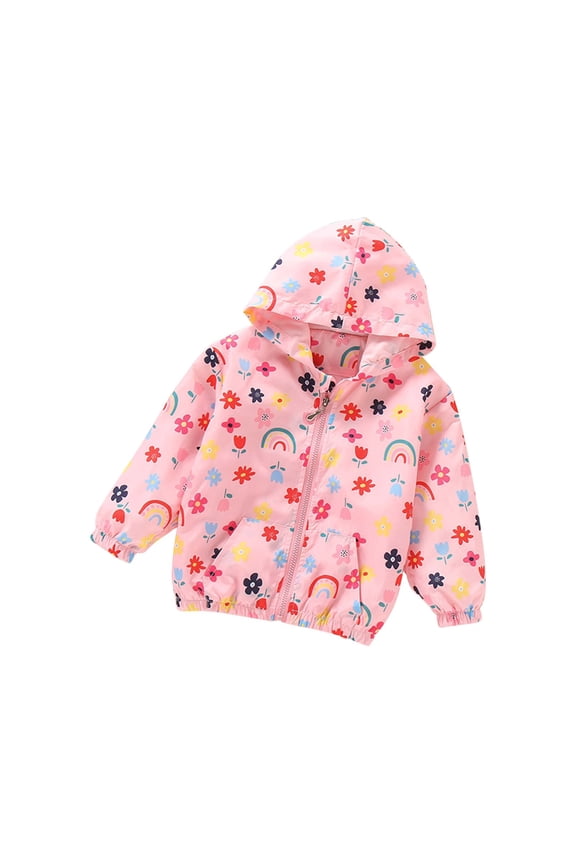 Toddler Jacket Fall Baby Cartoon Rainbow Print Zipper Hooded Windproof Windbreaker Outwear Kids Coat Boys & Outerwear