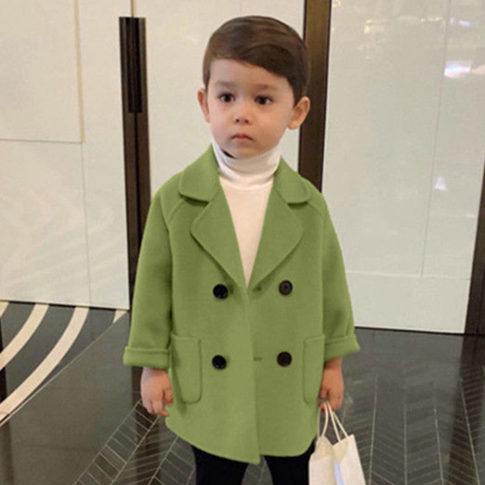 Toddler Kids Baby Girls Boys Plaid Solid Coat Elegant Notched Collar