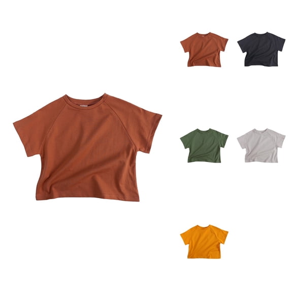 Toddler Kids Baby Girls Boys Short Sleeve Classic Loose Soft Basic T-Shirt Tee Tops Little Girls Fashion Oversized Crew Neck Cropped Tees