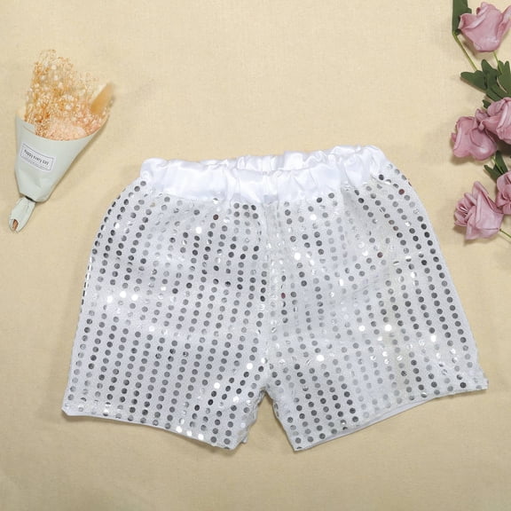 Toddler Kids Baby Girls Boys Sparkly Sequins Elastic Waist Birthday Shorts Pants Party Shorts Classic Girls Shorts White 7-8 Years