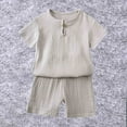 thumbnail image 1 of Toddler Kids Baby Girls Boys T-shirt and Shorts Set Spring And Summer Solid Short Sleeved Fashion Cotton Linen Outfit Gray 7-8 Years, 1 of 7