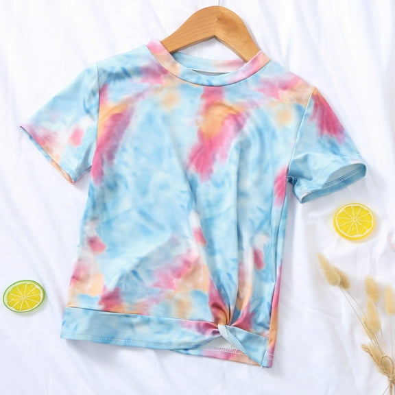 Toddler Kids Baby Girls Boys Tie-Dye Summer T-shirt Tops Casual Clothes Boys Little Kids Toddler Baby Boy Button Down Boys Shirt Shorts Patriotic Clothes Sets