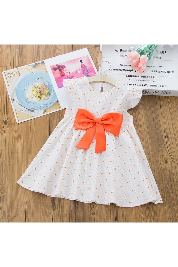 Toddler Kids Baby Girls Casual Bowknot Polka Print Dress Party Princess Girls Overall Dress Sundresses For Girl