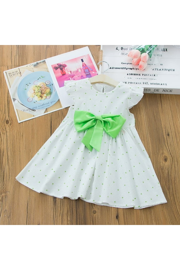 Toddler Kids Baby Girls Casual Bowknot Polka Print Dress Party Princess Girls Overall Dress Trendy Dress