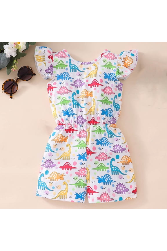 Toddler Kids Baby Girls Casual Short Jumpsuits Cute Flowers/Leopard Print Flying Ruffle Sleeve Cross Back Rompers Summer Fashion Sleeveless Onesie Clothes Multicolor qILAKOG 6-7Years