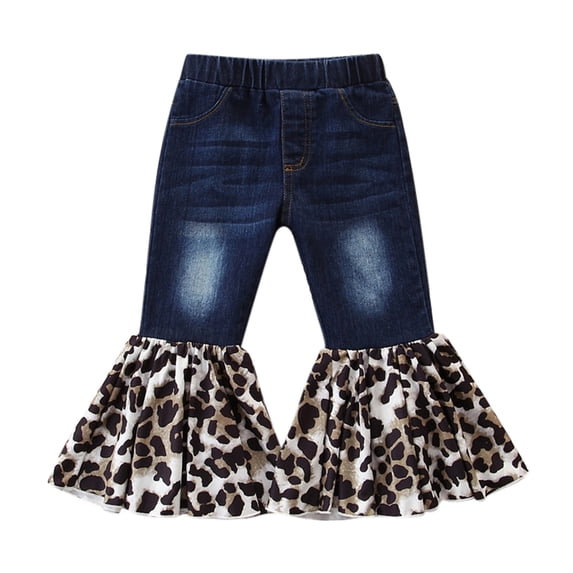 Toddler Kids Baby Girls Children Flare Pants Denim Ruffles Tassel Clothes Jeans Pants Trousers 2-3T