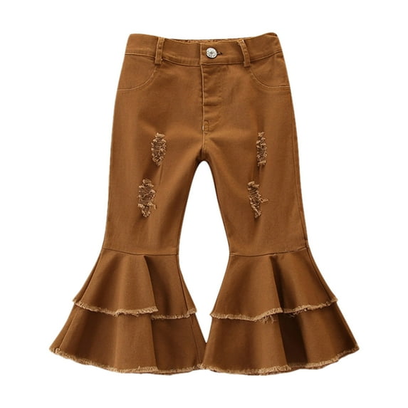 Toddler Kids Baby Girls Children Flare Pants Denim Ruffles Tassel Clothes Jeans Pants Trousers 5-6T
