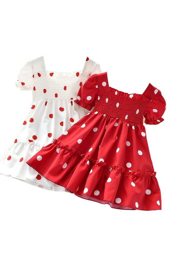 Toddler Kids Baby Girls Clothes Short Puff Sleeve Polka Dots Summer Dress Elastic Ruffle Boho Maxi Dress for Children