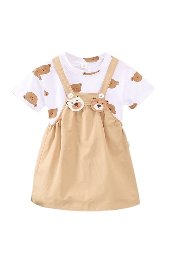 Toddler Kids Baby Girls Clothes Suit Short Sleeve Shirt And Suspender Dress Outfits Set Leisure Dailywear 3-4 Years