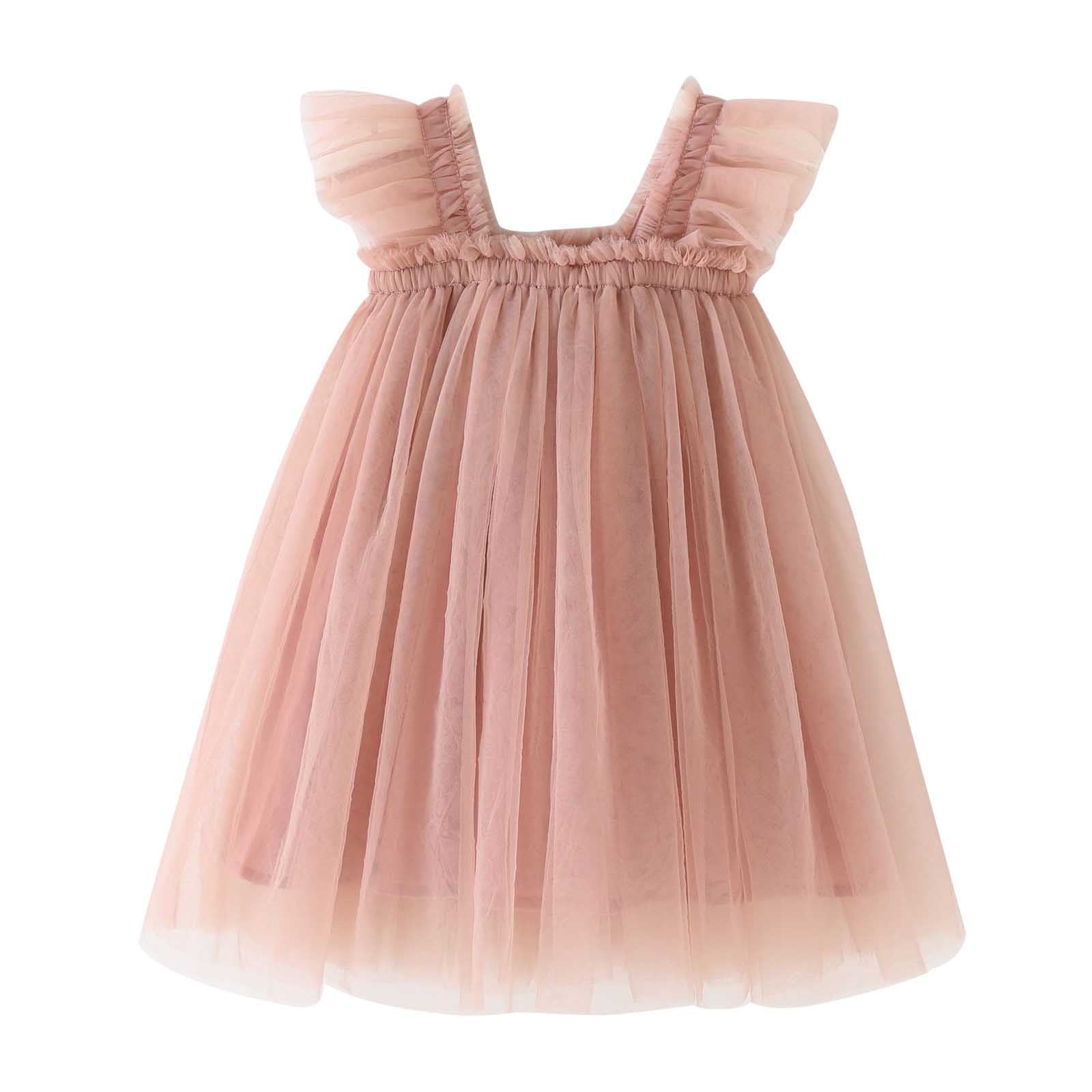 Toddler Kids Baby Girls Cute Summer Mesh Solid Color Flying Sleeve