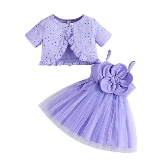 Toddler Kids Baby Girls Dress and Cardigan Sets 6 9 12 18 24 Months 2T 3T 4T 3D Floral Spaghetti Strap Sleeveless Tulle Dress and Short Sleeve Tops