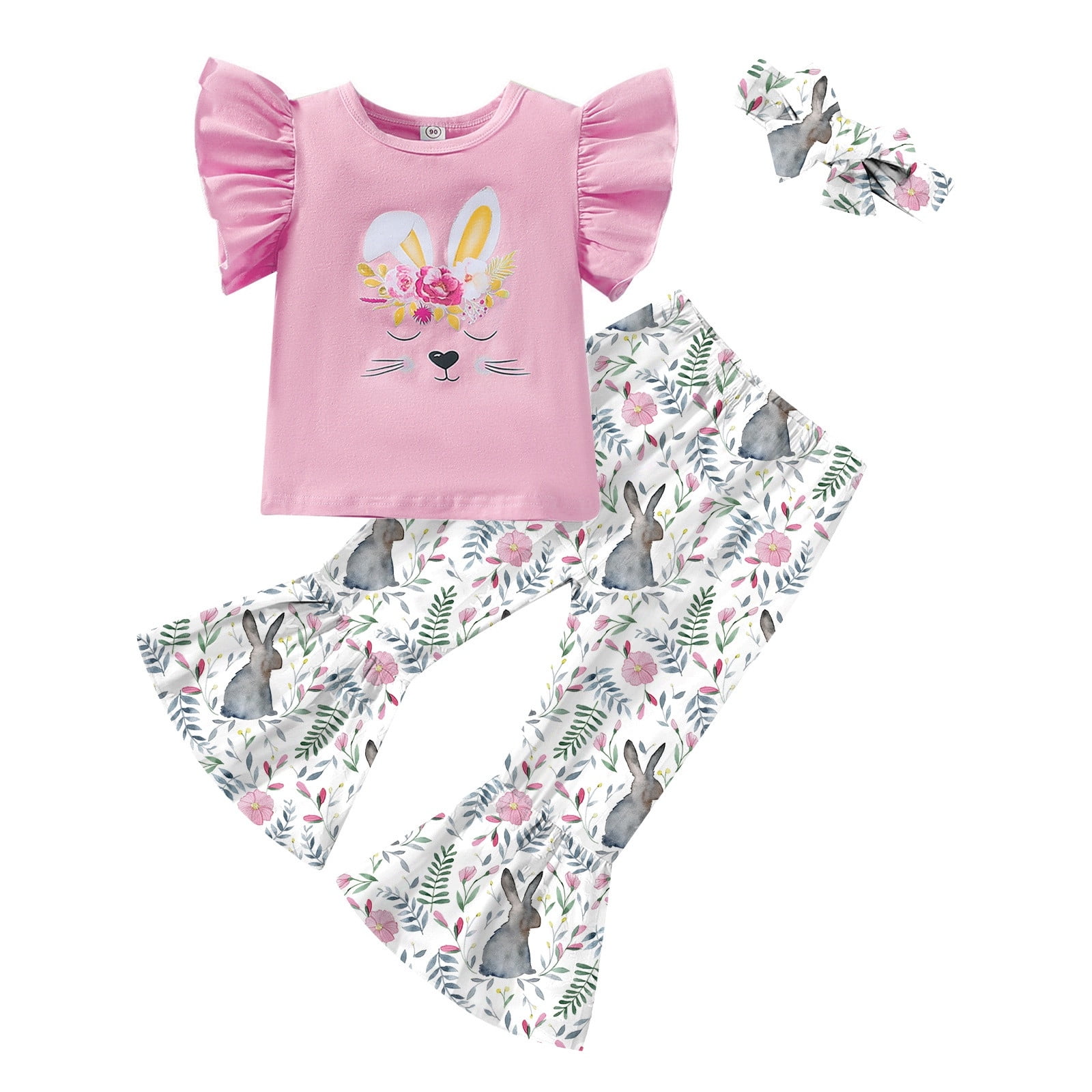 Toddler Kids Baby Girls Easter Outfits Short Sleeve Bunny Print Shirt