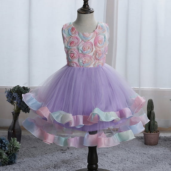 Toddler Kids Baby Girls Floral Formal Princess Party Tulle Tiered Full Dress Dress For Girl Fall Dress