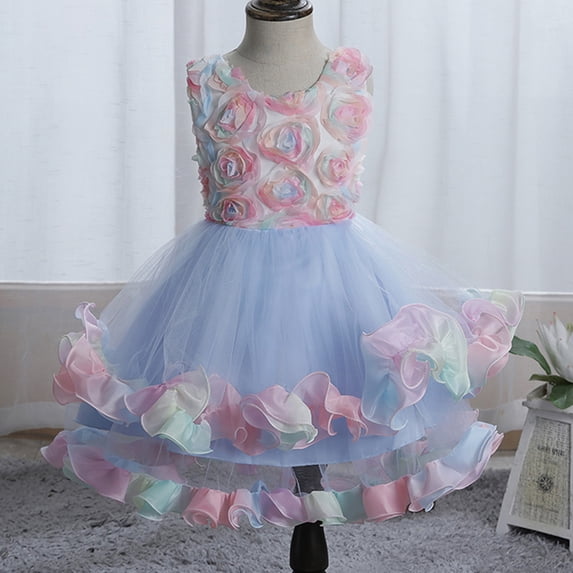 Toddler Kids Baby Girls Floral Formal Princess Party Tulle Tiered Full Dress Long Dresses For Girl Summer Girls Dresses Summer 2024