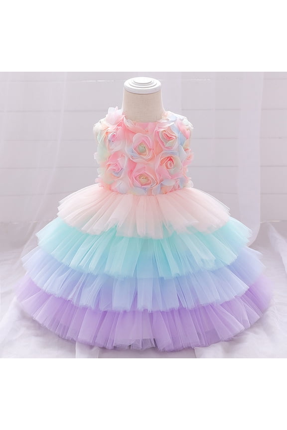 Toddler Kids Baby Girls Floral Layered Dress Ball Gown Tulle Dress Clothes Fashion Skirt Trendy Dress