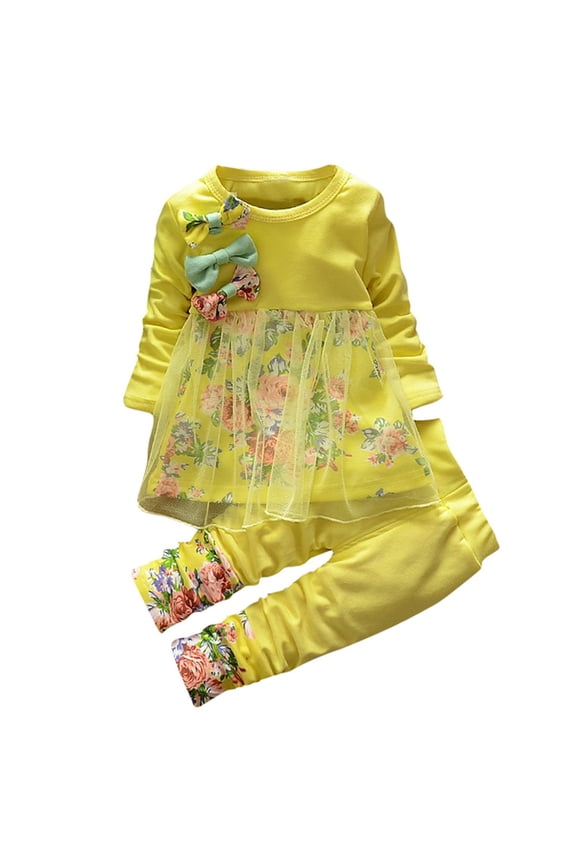 Toddler Kids Baby Girls Floral Print Mesh Clothes T Shirt Tops Dress Pants 2PCS Outfits Set Size 6-12 Months