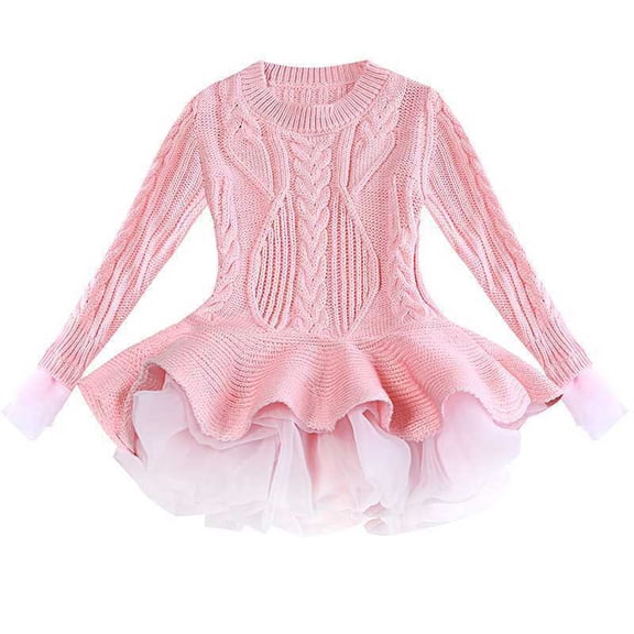 Toddler Kids Baby Girls Knitted Sweater Winter Crochet Dress with Tulle Pullover Dress For Girl Dress Sandals